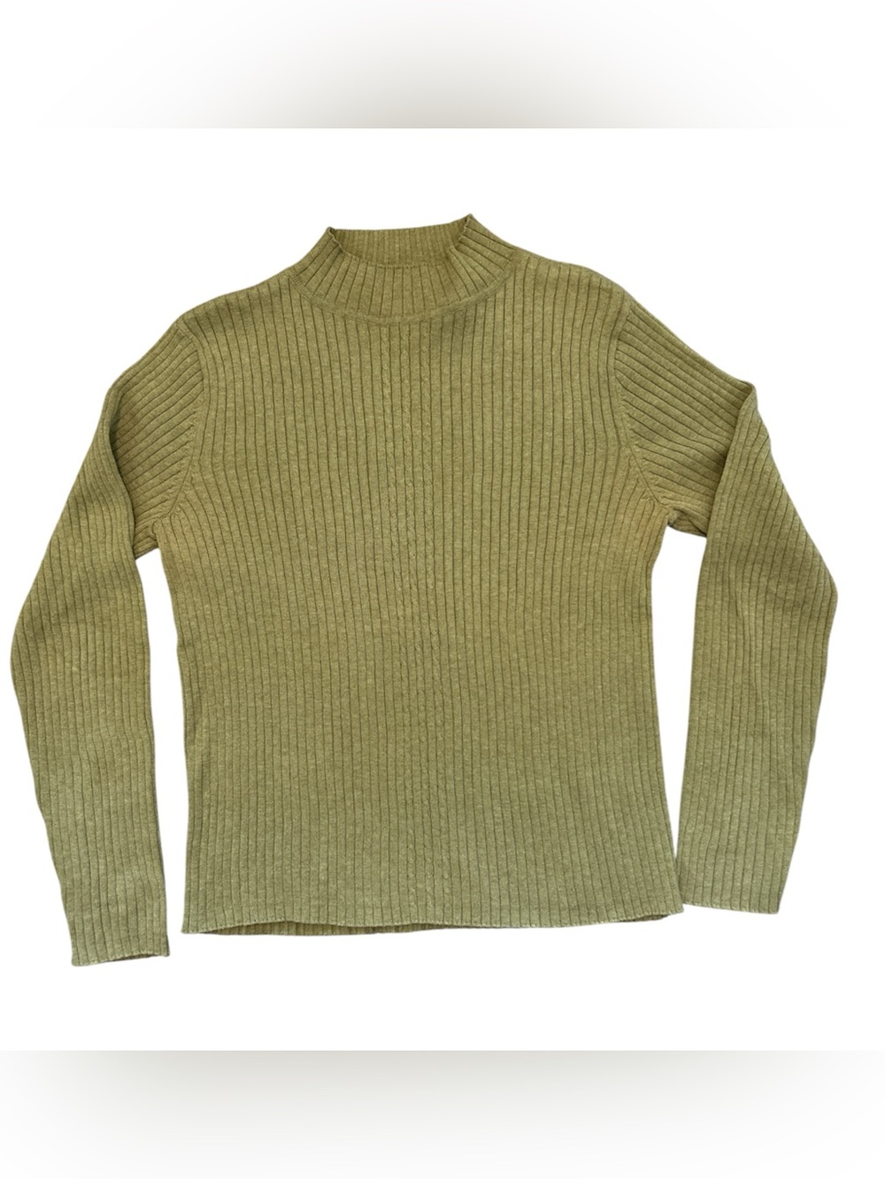Liz Claiborne LizSport Sweater Large Olive Green Ribbed Mock Neck 100% Cotton